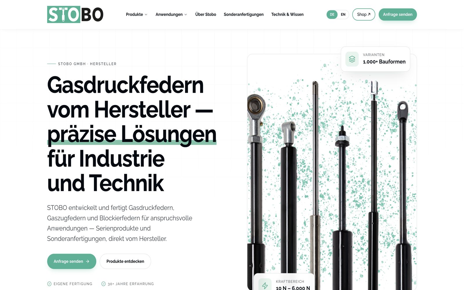 Startseite der STOBO Unternehmenswebsite